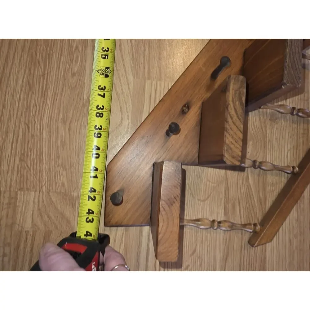 Vtg 2 Wooden Staircase Wall Display Shelves 7 Steps Each Spindles Pegs Handmade